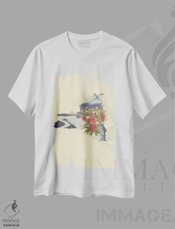 تیشرت سفید طرح دار ایالت مصور: نیویورک، تزئینی اثر جیکوب گرین | immage.ir