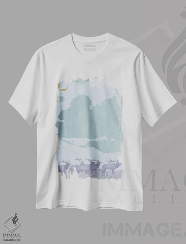 تیشرت سفید طرح دار گوزن پاپ آرت I، تزئینی اثر جیکوب گرین | فروشگاه ایماژ