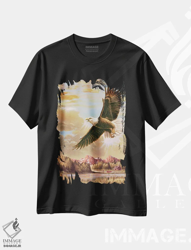 تیشرت مشکی طرح دار در اوج - عقاب، دکور کلبه و لژ اثر گرگ جوردانو | فروشگاه ایماژ