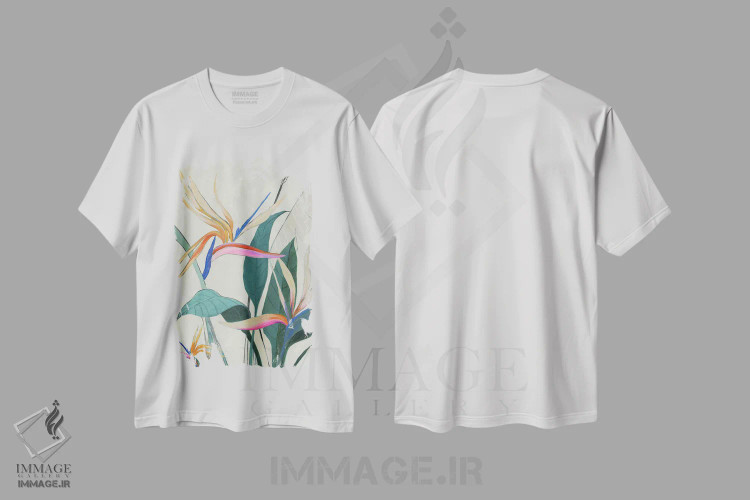تیشرت سفید طرح دار شکوه گرمسیری، دکور معاصر اثر جیکوب کیو | فروشگاه ایماژ