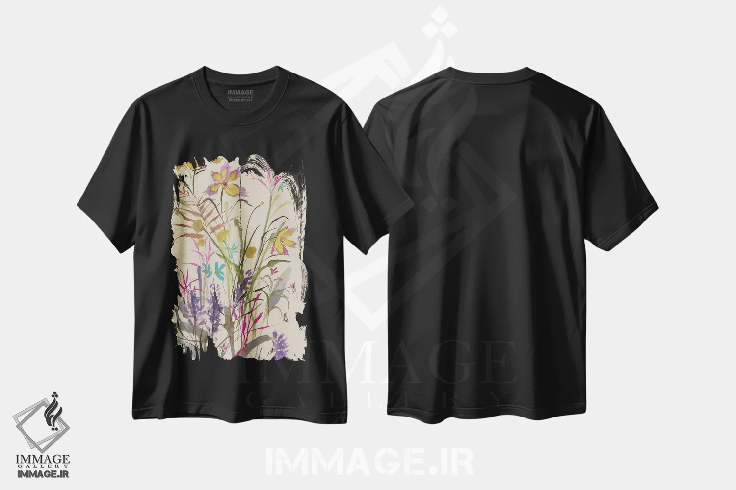 تیشرت مشکی طرح دار بیابان گل ها، دکور معاصر اثر جیکوب کیو | فروشگاه ایماژ