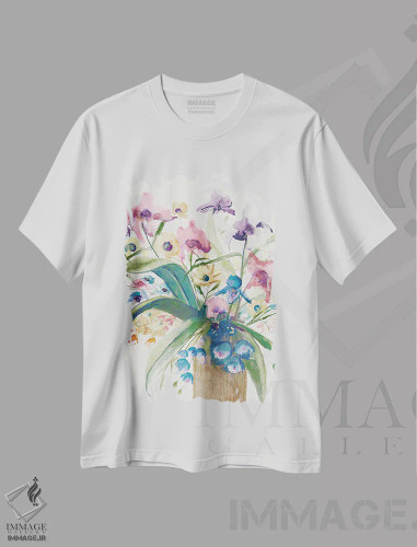 تیشرت سفید طرح دار نغمات علفزار، دکور معاصر اثر جیکوب کیو | فروشگاه ایماژ