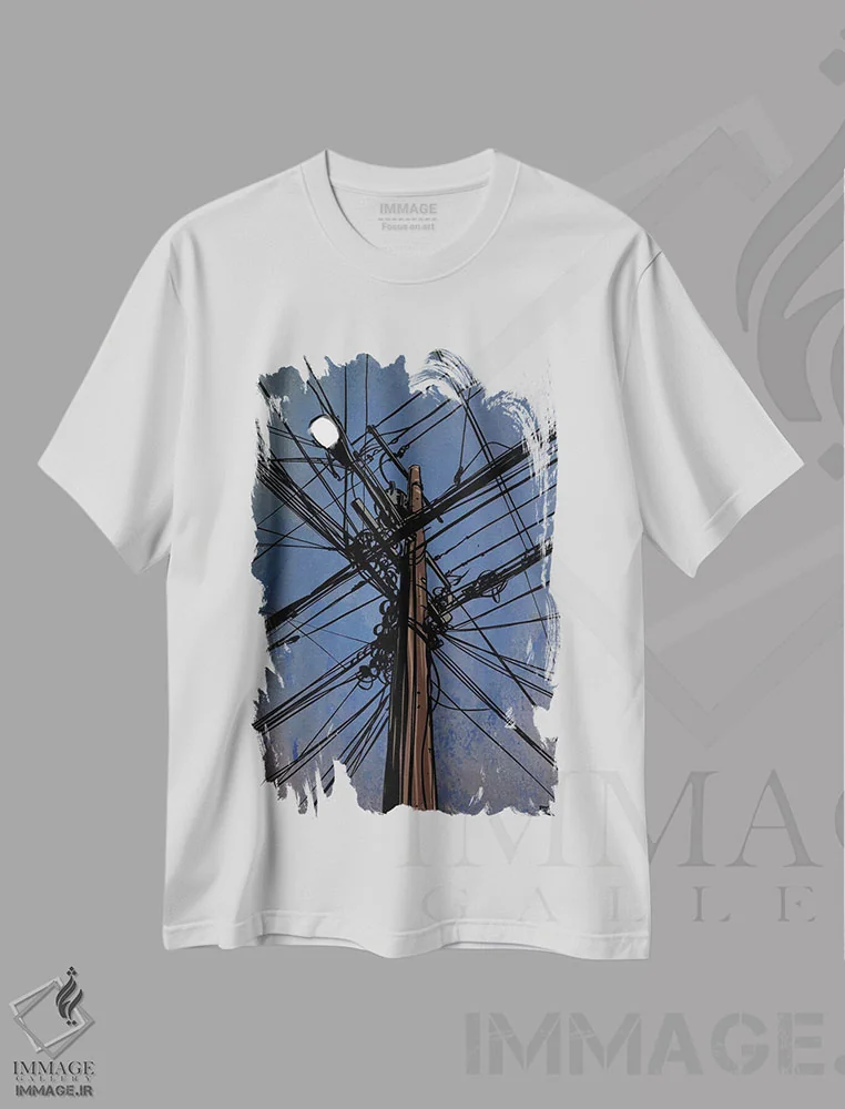 تیشرت سفید طرح دار سیم ها III، هنر دیجیتال اثر جوزپه کریستیانو | فروشگاه ایماژ