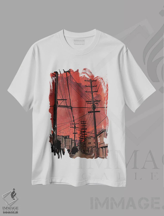 تیشرت سفید طرح دار سیم ها ۴ اثر جوزپه کریستیانو | فروشگاه ایماژ