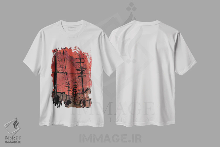 تیشرت سفید طرح دار سیم ها ۴ اثر جوزپه کریستیانو | فروشگاه ایماژ