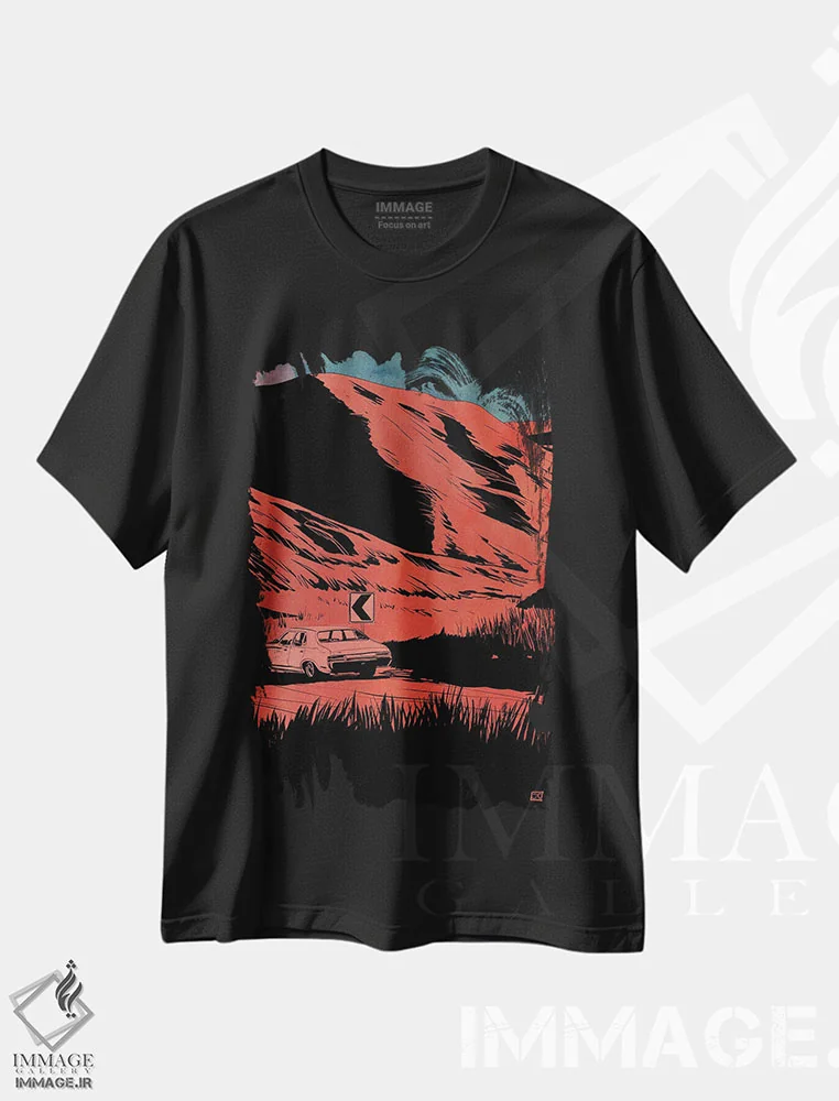 تیشرت مشکی طرح دار جادهٔ دره، هنر فاخر معاصر اثر جوزپه کریستیانو | فروشگاه ایماژ