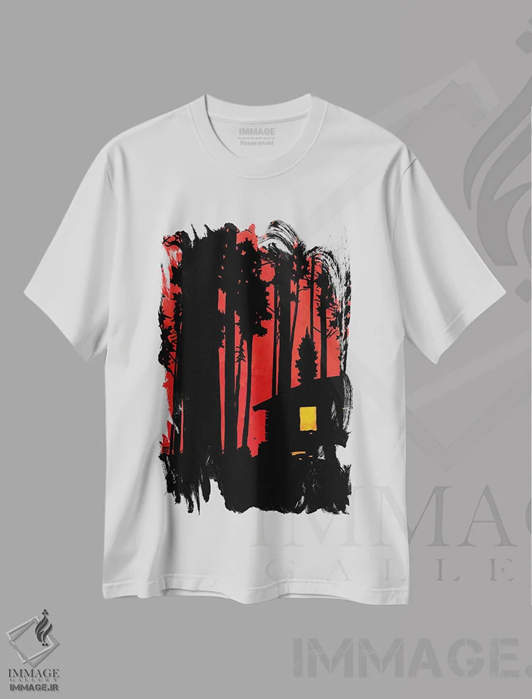 تیشرت سفید طرح دار کلبه در جنگل، هنر فاخر معاصر اثر جوزپه کریستیانو | immage.ir
