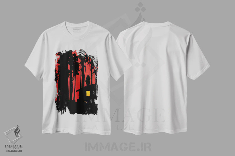 تیشرت سفید طرح دار کلبه در جنگل، هنر فاخر معاصر اثر جوزپه کریستیانو | immage.ir