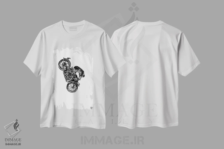 تیشرت سفید طرح دار حرکت نمایشی، هنر تزئینی سیاه و سفید اثر جوزپه کریستیانو | فروشگاه ایماژ