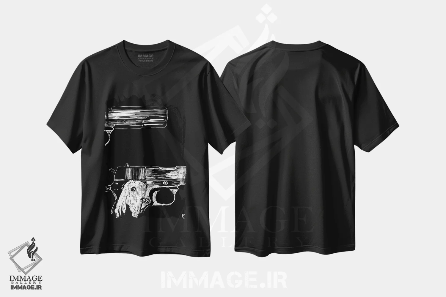 تیشرت مشکی طرح دار اکشن به سبک پالپ ۲، هنر تزئینی سیاه و سفید اثر جوزپه کریستیانو | immage.ir