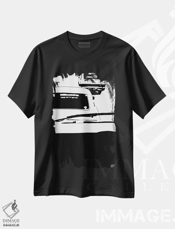 تیشرت مشکی طرح دار ماشین های کلاسیک ۲، هنر تزئینی سیاه و سفید اثر جوزپه کریستیانو | immage.ir