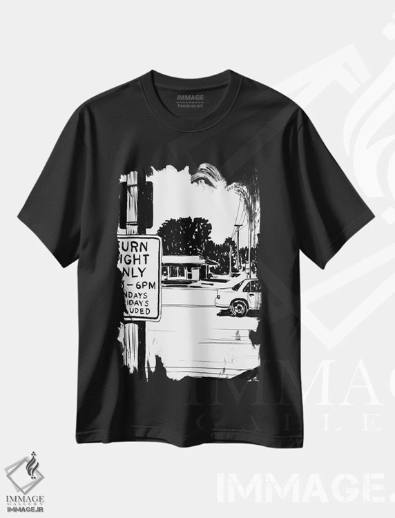 تیشرت مشکی طرح دار فقط گردش به راست، هنر تزئینی سیاه و سفید اثر جوزپه کریستیانو | فروشگاه ایماژ