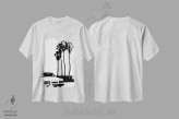 تیشرت سفید طرح دار ماشین و نخل ها، هنر تزئینی سیاه و سفید اثر جوزپه کریستیانو | فروشگاه ایماژ