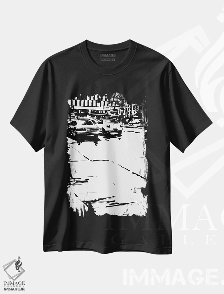 تیشرت مشکی طرح دار باران می بارد، هنر تزئینی سیاه و سفید اثر جوزپه کریستیانو | immage.ir