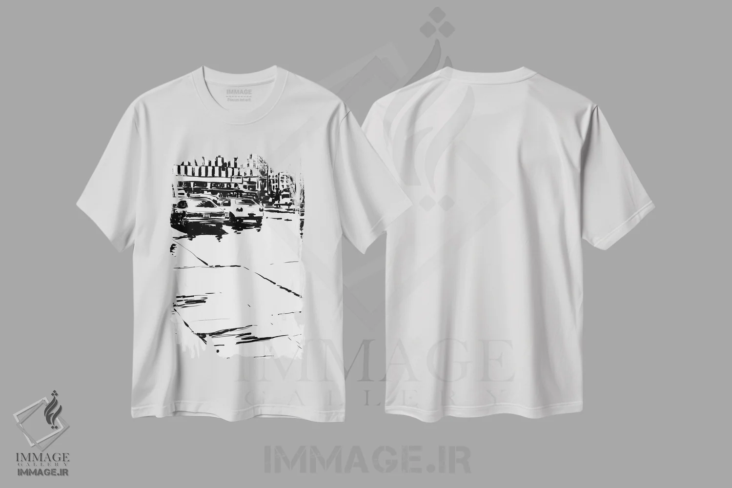 تیشرت سفید طرح دار باران می بارد، هنر تزئینی سیاه و سفید اثر جوزپه کریستیانو | فروشگاه ایماژ