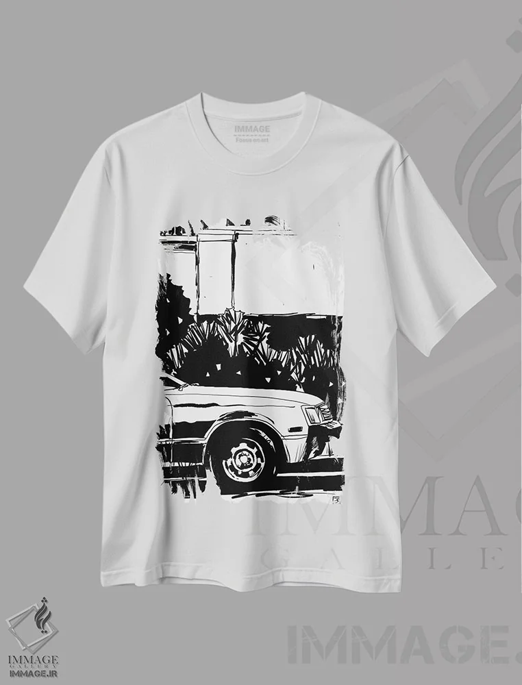 تیشرت سفید طرح دار پارک شده، هنر تزئینی سیاه و سفید اثر جوزپه کریستیانو | immage.ir