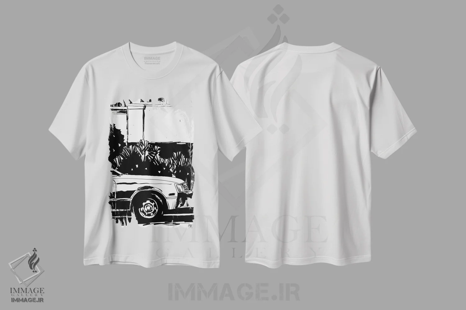 تیشرت سفید طرح دار پارک شده، هنر تزئینی سیاه و سفید اثر جوزپه کریستیانو | immage.ir