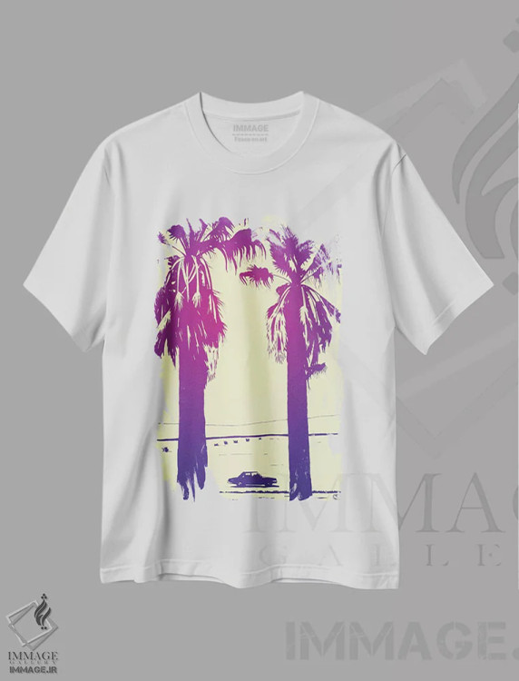 تیشرت سفید طرح دار نخل ها، تزئینی اثر جوزپه کریستیانو | فروشگاه ایماژ