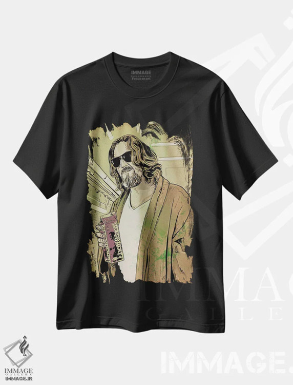 تیشرت مشکی طرح دار لبوفسکی بزرگ: جفری "داد" لبوفسکی اثر جوزپه کریستیانو | فروشگاه ایماژ