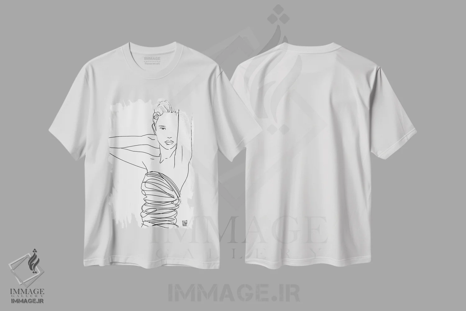 تیشرت سفید طرح دار بانوی خطی، آرت خطی اثر جوزپه کریستیانو | فروشگاه ایماژ
