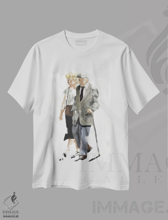 تیشرت سفید طرح دار زوج پیر در حال قدم زدن، دکور معاصر اثر جیمز کوتز | immage.ir