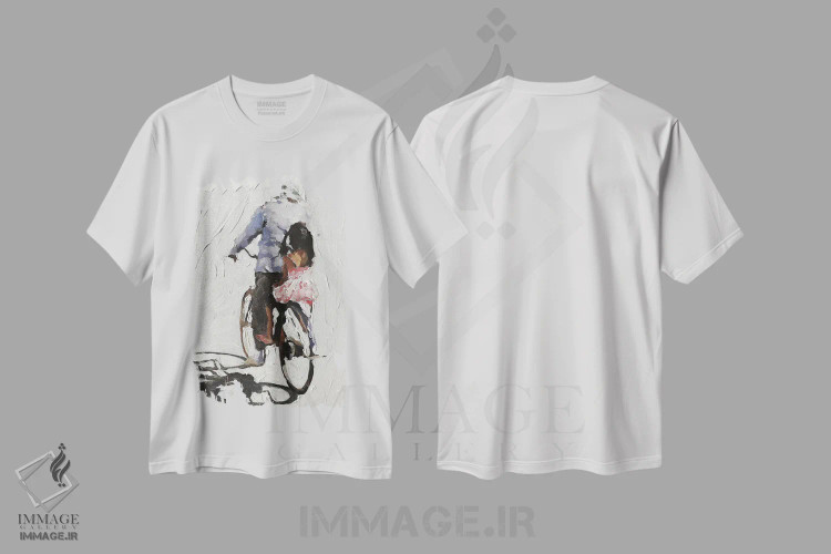 تیشرت سفید طرح دار همراه پدربزرگ سواری کردن، دکور معاصر اثر جیمز کوتز | فروشگاه ایماژ