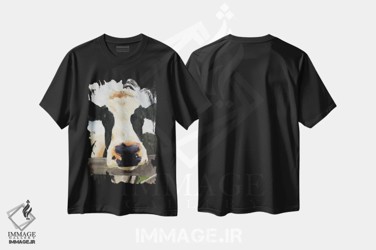 تیشرت مشکی طرح دار گاو ژست گرفته، دکور معاصر اثر جیمز کوتز | immage.ir