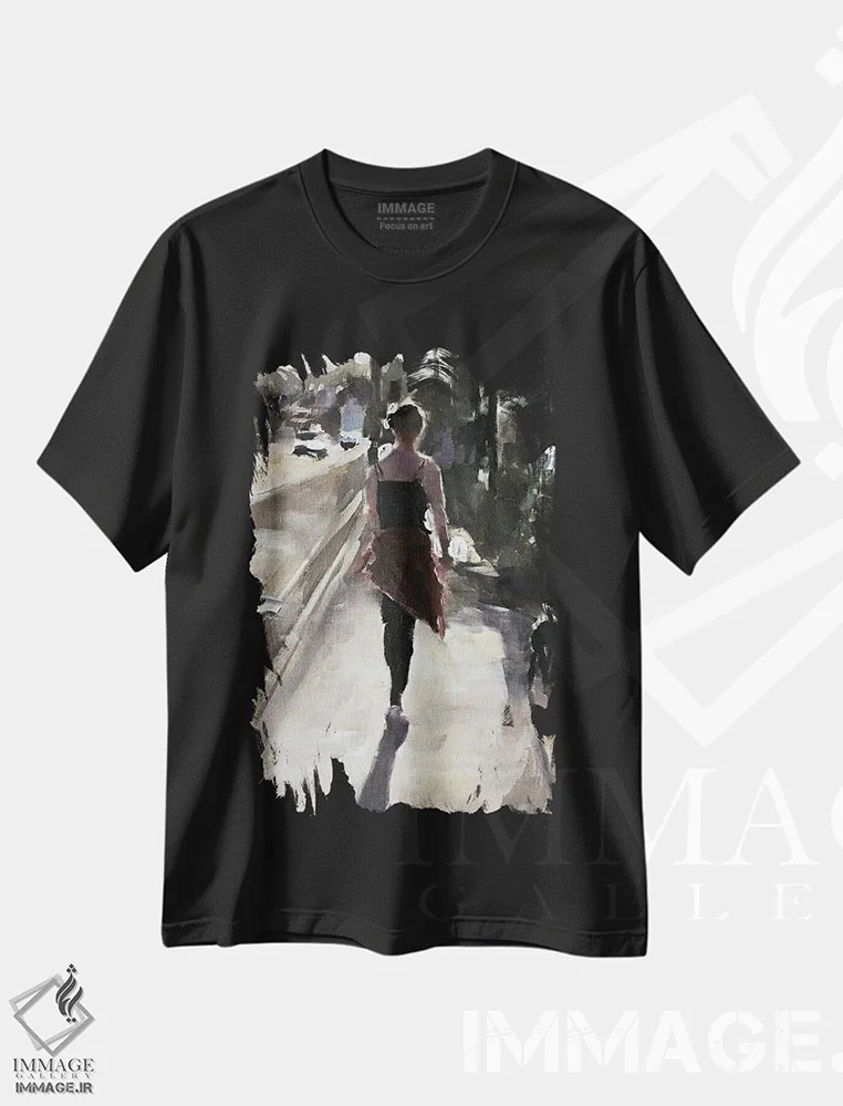 تیشرت مشکی طرح دار پیاده روی خیابانی با سگ، دکور معاصر اثر جیمز کوتز | immage.ir