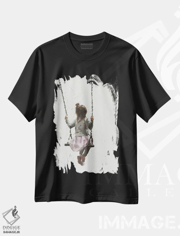تیشرت مشکی طرح دار زمان تاب خوردن، دکور معاصر اثر جیمز کوتز | فروشگاه ایماژ