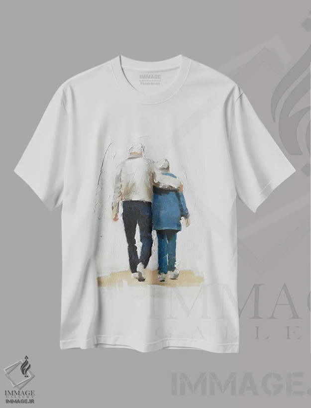 تیشرت سفید طرح دار تا ابد با هم، دکور معاصر اثر جیمز کوتز | فروشگاه ایماژ