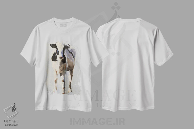 تیشرت سفید طرح دار پرترهٔ گاو، دکور معاصر اثر جیمز کوتز | فروشگاه ایماژ