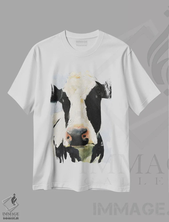 تیشرت سفید طرح دار گاو سیاه و سفید، دکور معاصر اثر جیمز کوتز | immage.ir