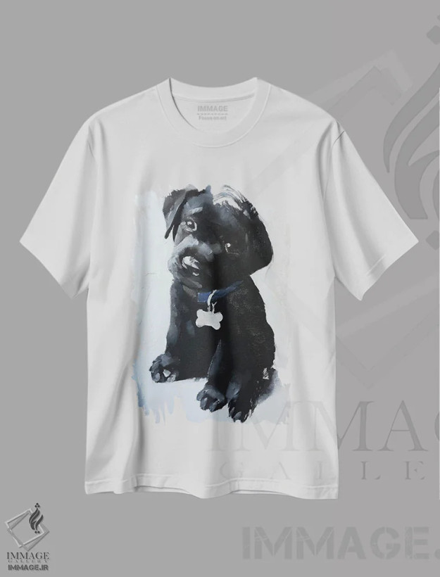تیشرت سفید طرح دار توله سگ لابرادور سیاه، دکور معاصر اثر جیمز کوتز | فروشگاه ایماژ