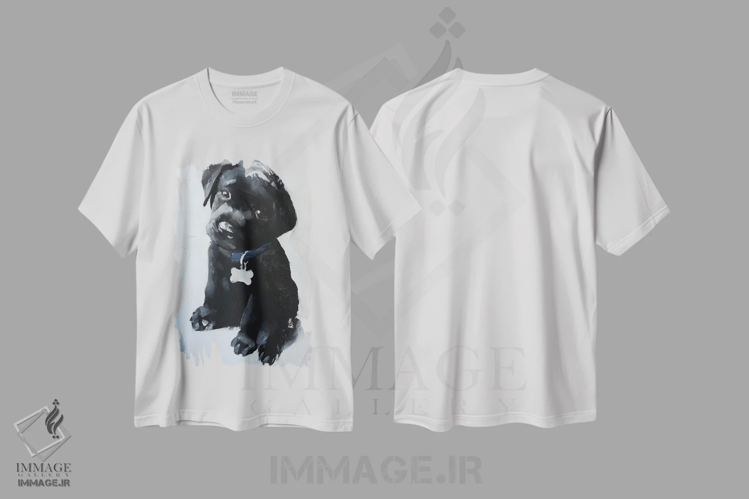 تیشرت سفید طرح دار توله سگ لابرادور سیاه، دکور معاصر اثر جیمز کوتز | فروشگاه ایماژ