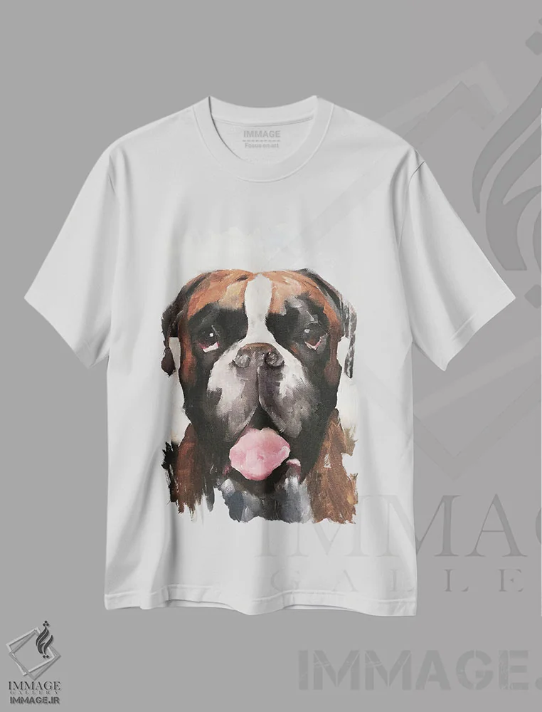 تیشرت سفید طرح دار سگ بوکسر، دکور معاصر اثر جیمز کوتز | immage.ir