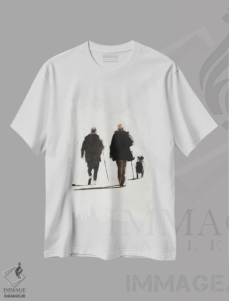 تیشرت سفید طرح دار زوج و سگشان، دکور معاصر اثر جیمز کوتز | immage.ir