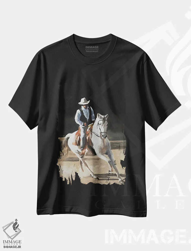 تیشرت مشکی طرح دار کابوی، دکور معاصر اثر جیمز کوتز | فروشگاه ایماژ