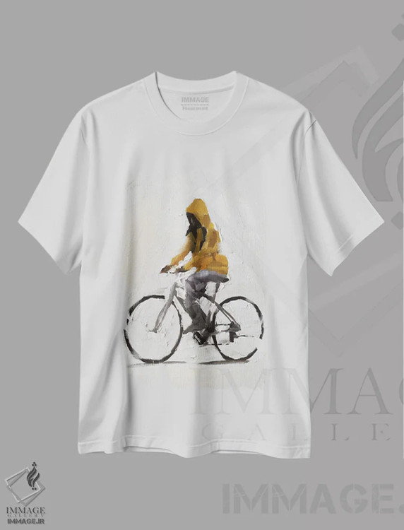 تیشرت سفید طرح دار دوچرخه سواری در باران، دکور معاصر اثر جیمز کوتز | فروشگاه ایماژ