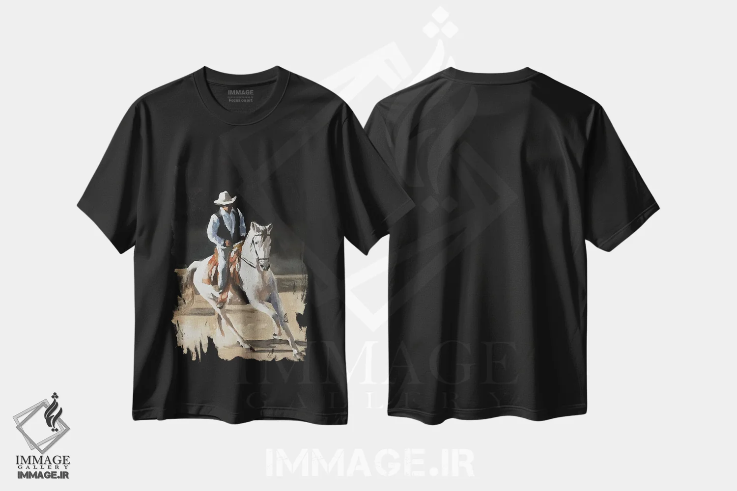 تیشرت مشکی طرح دار کابوی، دکور معاصر اثر جیمز کوتز | فروشگاه ایماژ