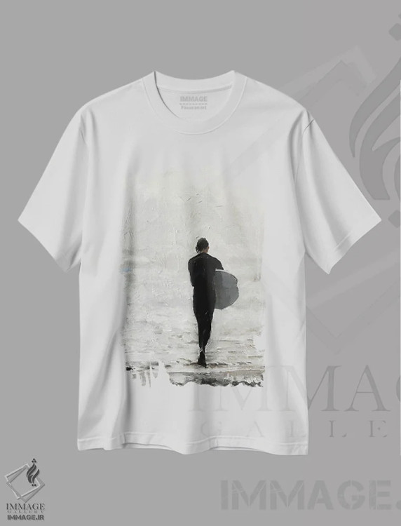 تیشرت سفید طرح دار رفته موج سواری، دکور ساحلی اثر جیمز کوتز | immage.ir