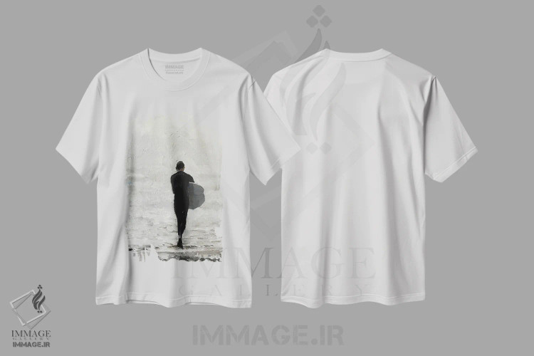 تیشرت سفید طرح دار رفته موج سواری، دکور ساحلی اثر جیمز کوتز | immage.ir
