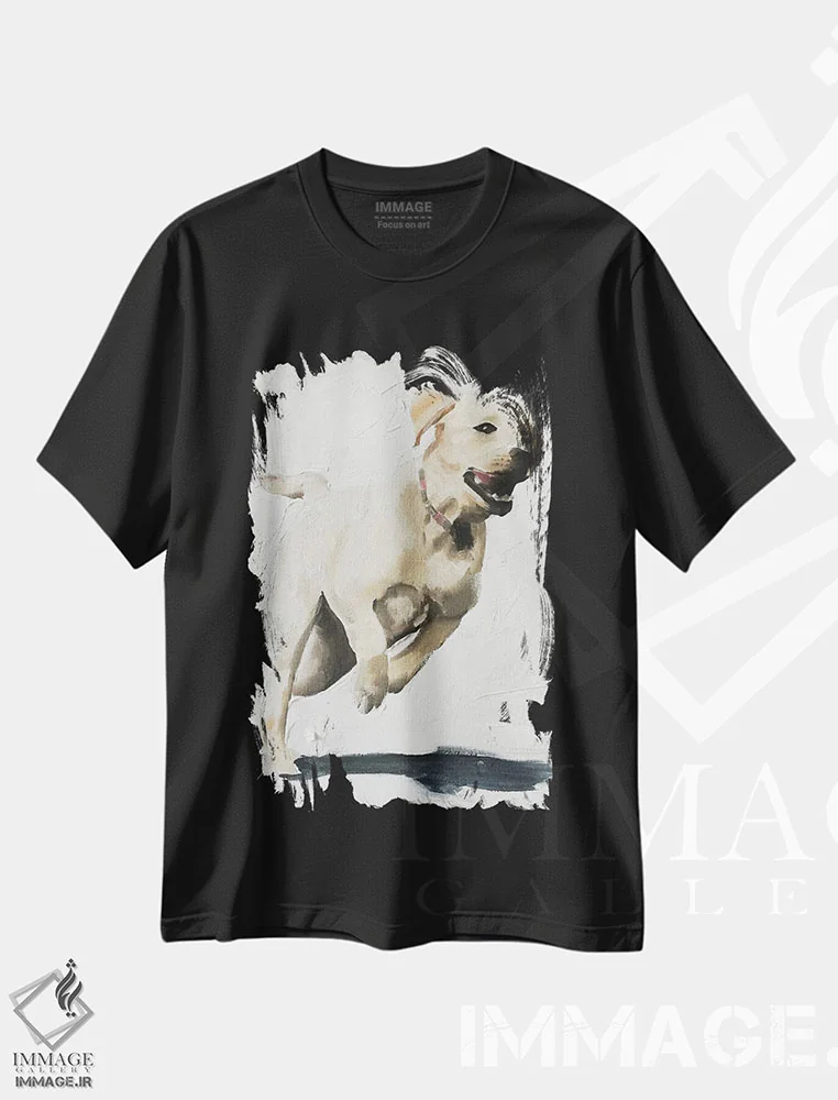 تیشرت مشکی طرح دار لابرادور خوشحال، دکور معاصر اثر جیمز کوتز | فروشگاه ایماژ