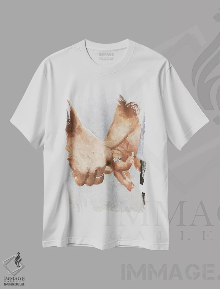 تیشرت سفید طرح دار دست ها در هم، دکور معاصر اثر جیمز کوتز | فروشگاه ایماژ