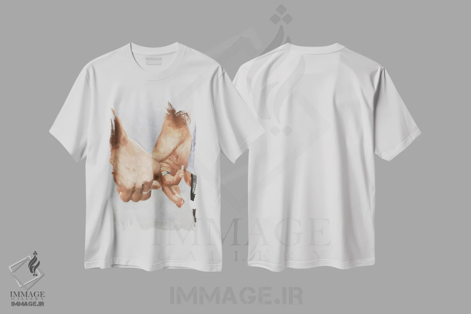 تیشرت سفید طرح دار دست ها در هم، دکور معاصر اثر جیمز کوتز | فروشگاه ایماژ