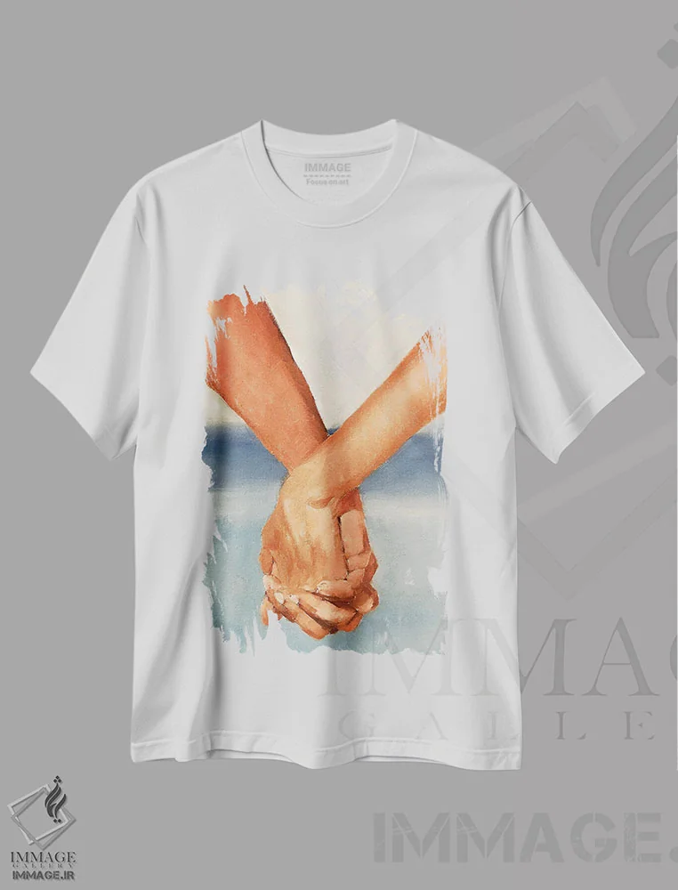 تیشرت سفید طرح دار دست در دست، دکور معاصر اثر جیمز کوتز | فروشگاه ایماژ