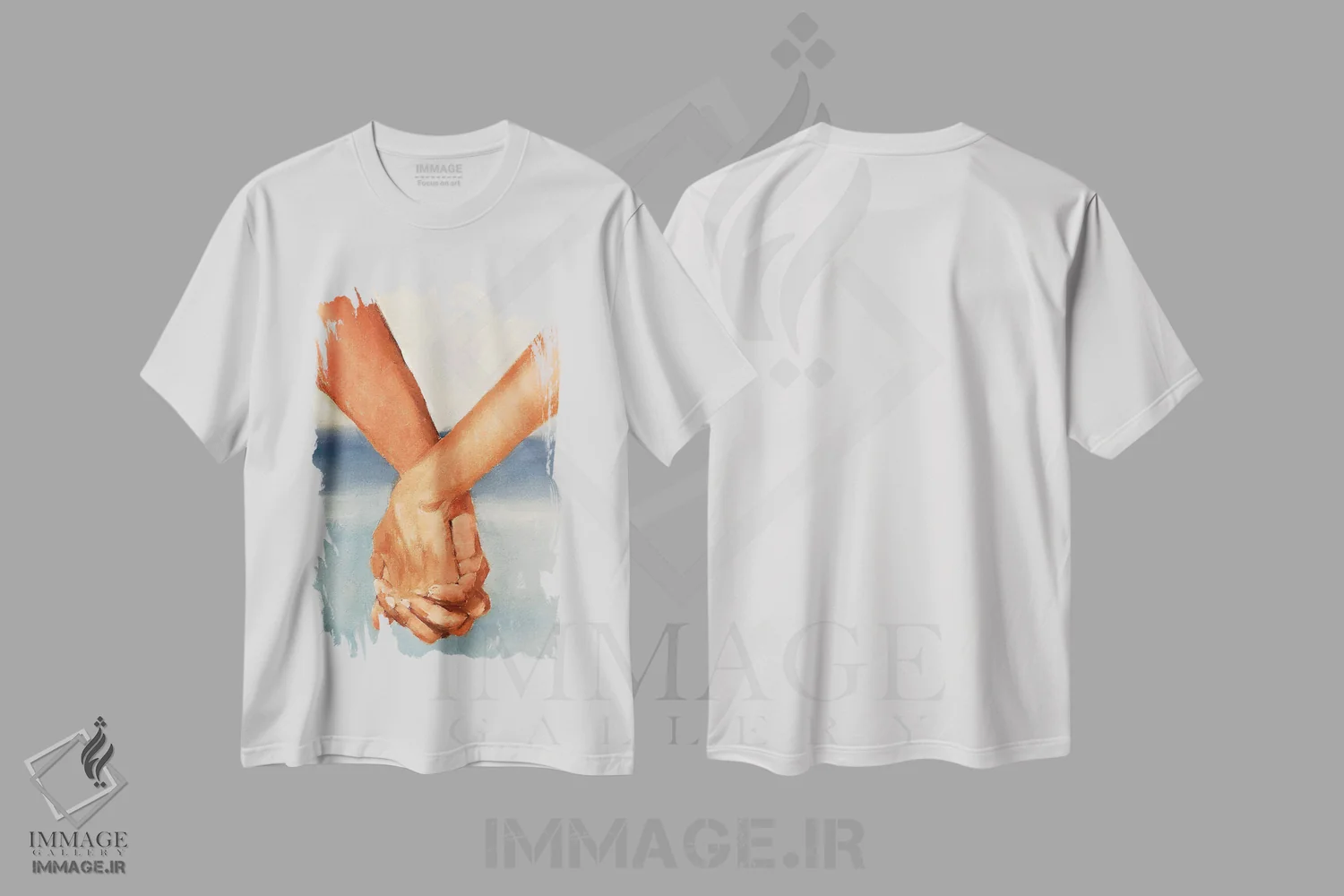 تیشرت سفید طرح دار دست در دست، دکور معاصر اثر جیمز کوتز | فروشگاه ایماژ