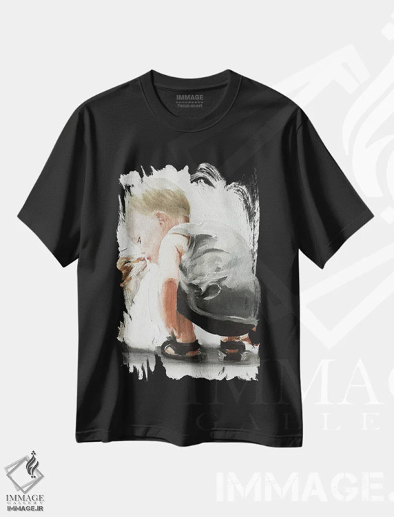 تیشرت مشکی طرح دار پیوند بچه گربه و کودک، دکور معاصر اثر جیمز کوتز | فروشگاه ایماژ