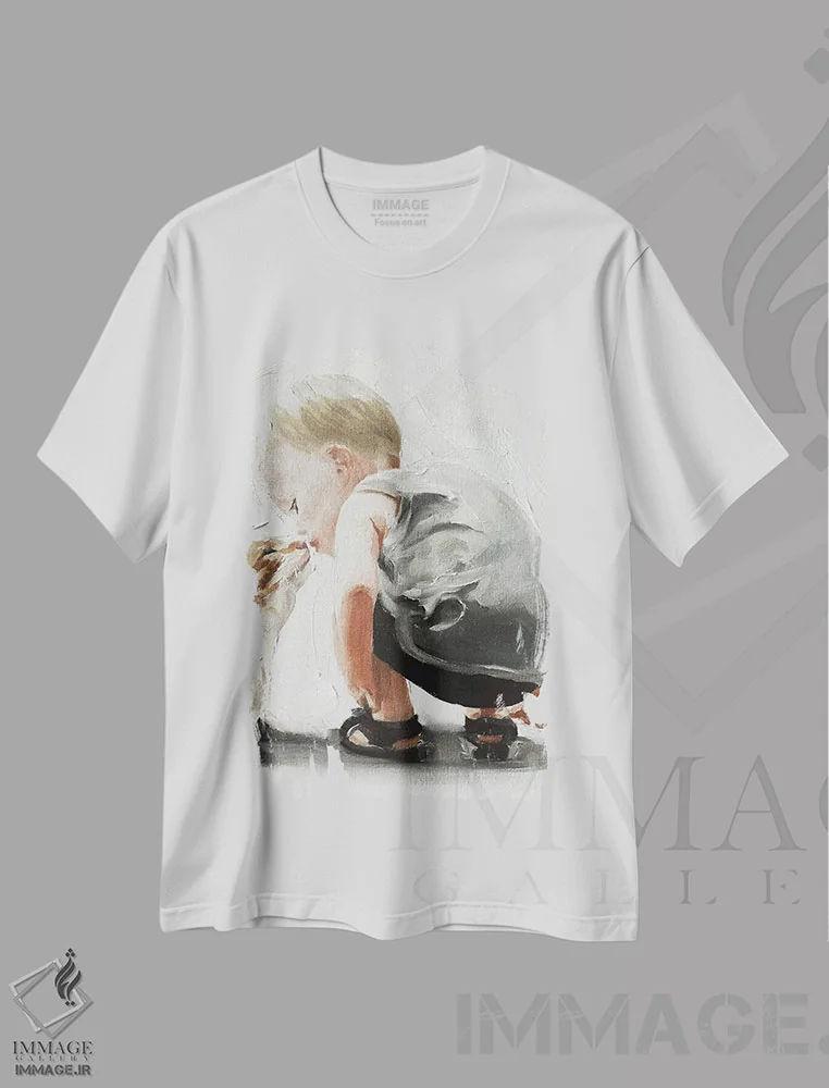 تیشرت سفید طرح دار پیوند بچه گربه و کودک، دکور معاصر اثر جیمز کوتز | immage.ir