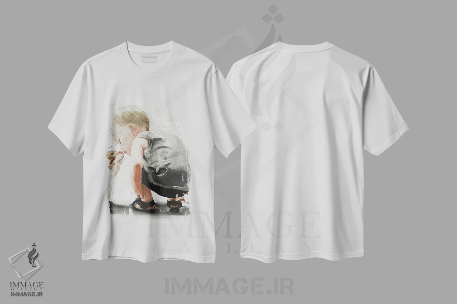 تیشرت سفید طرح دار پیوند بچه گربه و کودک، دکور معاصر اثر جیمز کوتز | immage.ir
