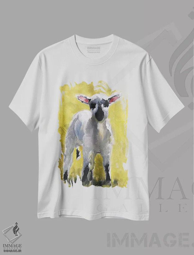 تیشرت سفید طرح دار بره کوچک، دکور معاصر اثر جیمز کوتز | فروشگاه ایماژ